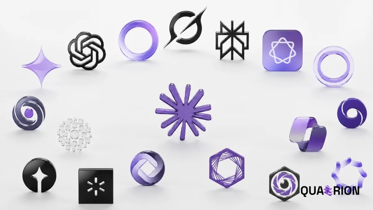 Conjunto de símbolos de plataformas de inteligência artificial em violeta